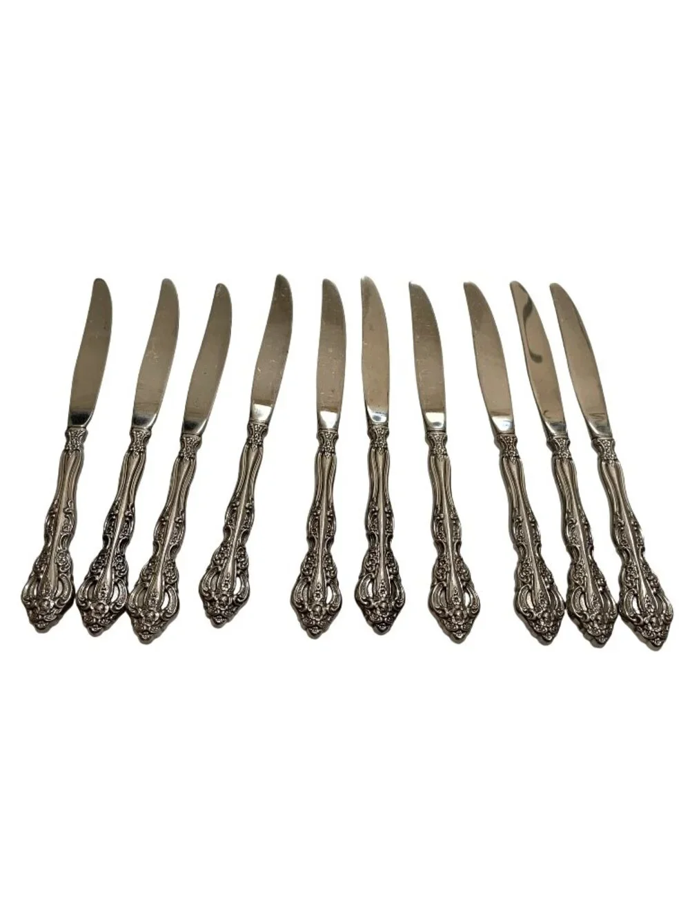 Set Of 10 Oneida Michelangelo Cube Stainless Dinner Knives Floral Design 9